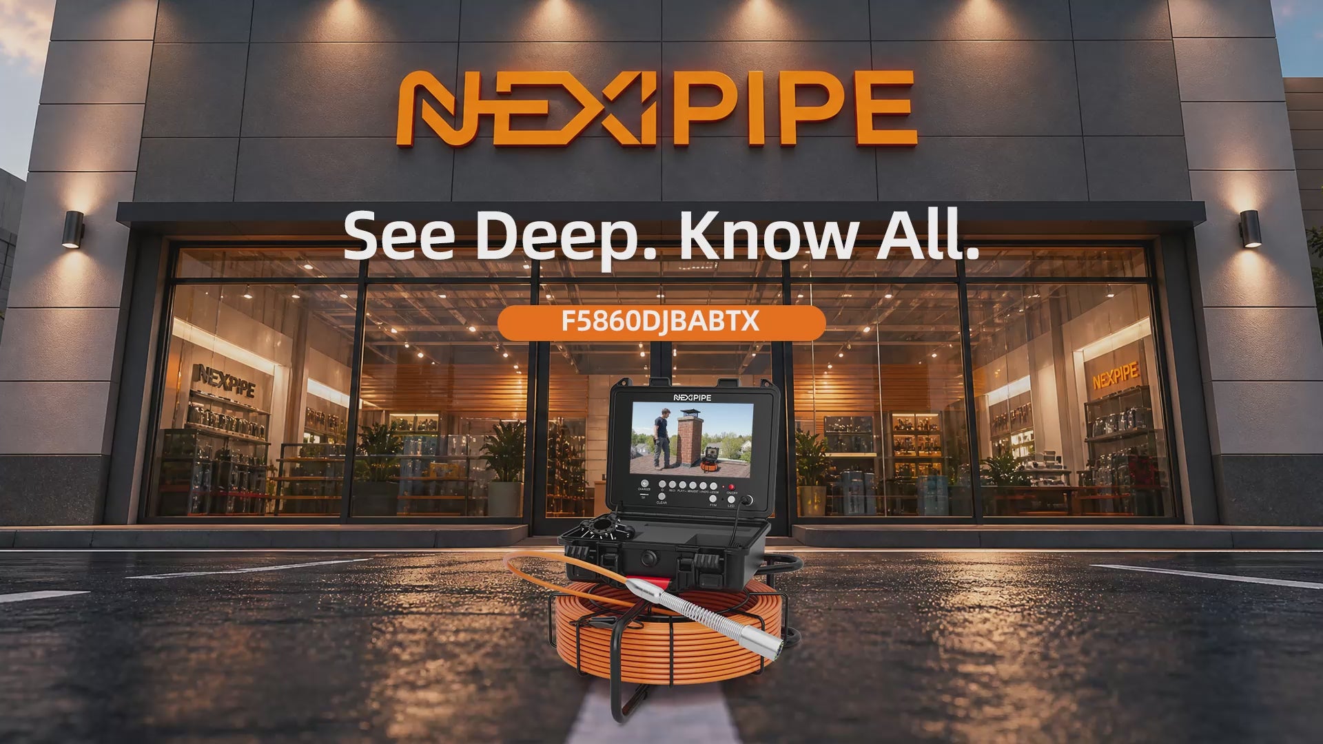Nexipipe Sewer Camera with  23mm/0.9in 512Hz Self-Leveling Camera,  0.28in/7mm 165FT/50M Thicker Cable with Distance Counter