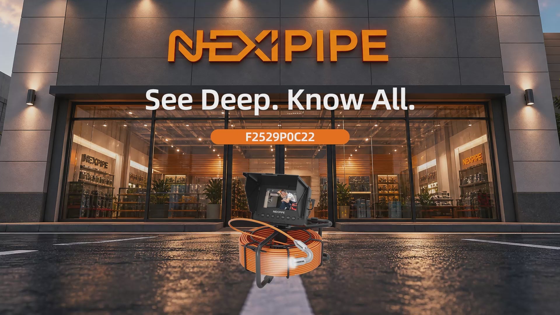 Nexipipe 4.3in Sewer Camera, 66ft/20m Meter Marker Cable, IP68 Waterproof Snake Plumbing Tool with Lights - 12 Adjustable LEDs, 8500mAh Battery