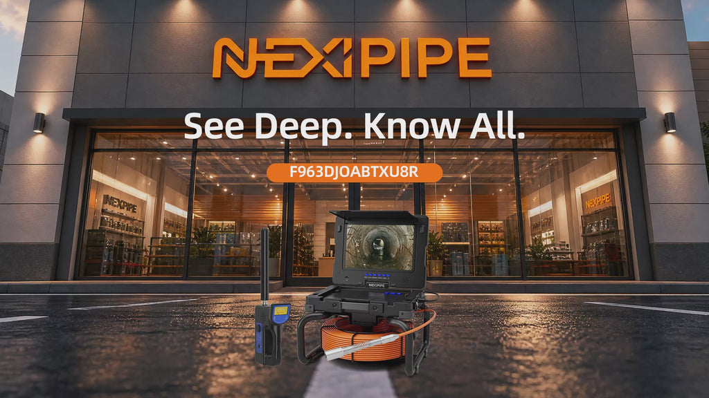 Nexipipe Sewer Camera with 512Hz Locator & Self-Leveling, 165FT/50M, Distance Counter,   23mm/0.9in Camera, 9in 1080P Screen