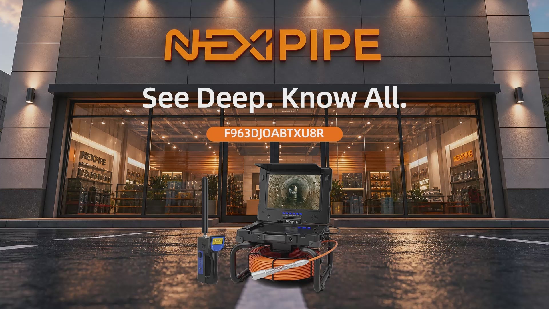 Nexipipe Sewer Camera with 512Hz Locator & Self-Leveling, 165FT/50M, Distance Counter,   23mm/0.9in Camera, 9in 1080P Screen