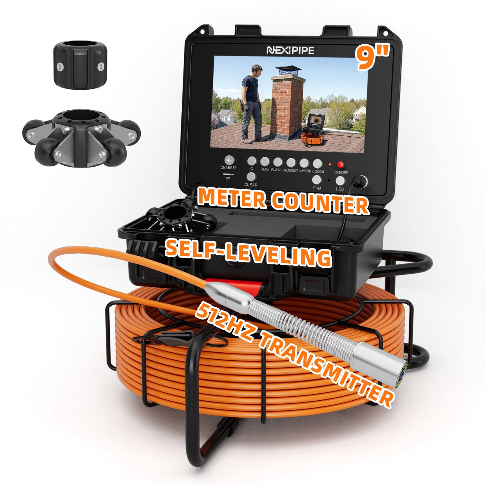 Nexipipe Sewer Camera with  23mm/0.9in 512Hz Self-Leveling Camera,  0.28in/7mm 165FT/50M Thicker Cable with Distance Counter