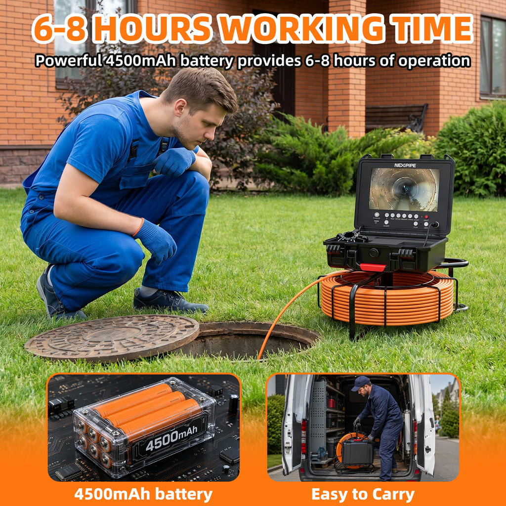 Nexipipe Sewer Camera with  23mm/0.9in 512Hz Self-Leveling Camera,  0.28in/7mm 165FT/50M Thicker Cable with Distance Counter