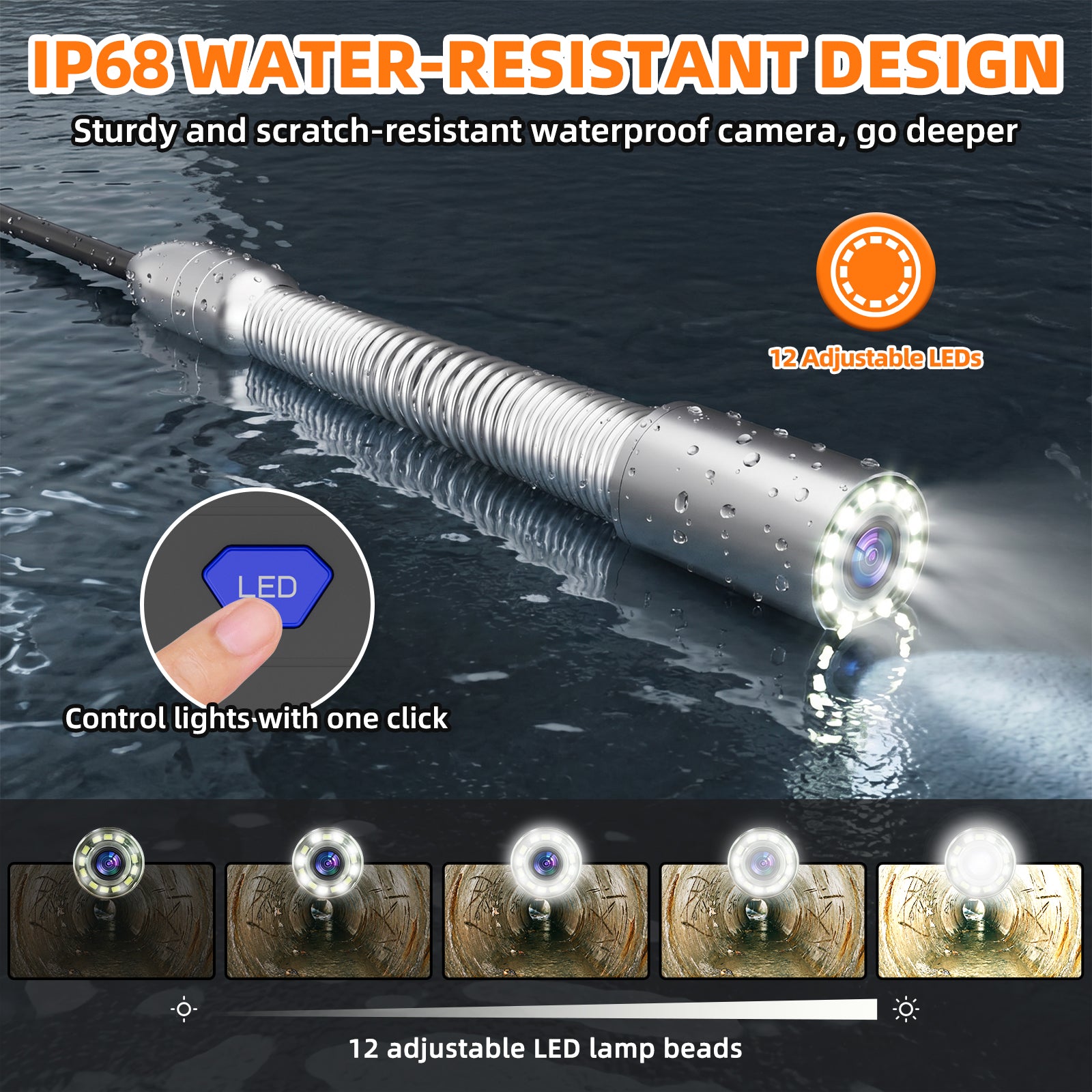 Nexipipe Sewer Camera with 512Hz Locator & Self-Leveling, 165FT/50M, Distance Counter,   23mm/0.9in Camera, 9in 1080P Screen